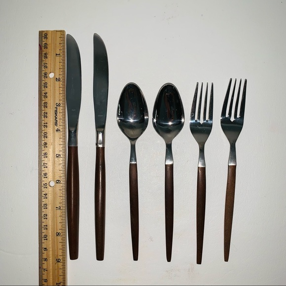 Vintage Ekco Eterna Wood handle Flatware set Mid Century Modern - Picture 6 of 8